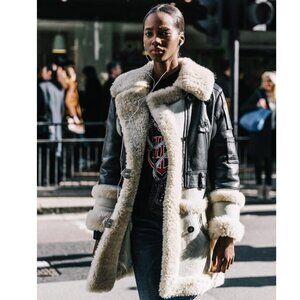 Coach Biker Sheepskin & Leather Coat Black Natural Made in Italy